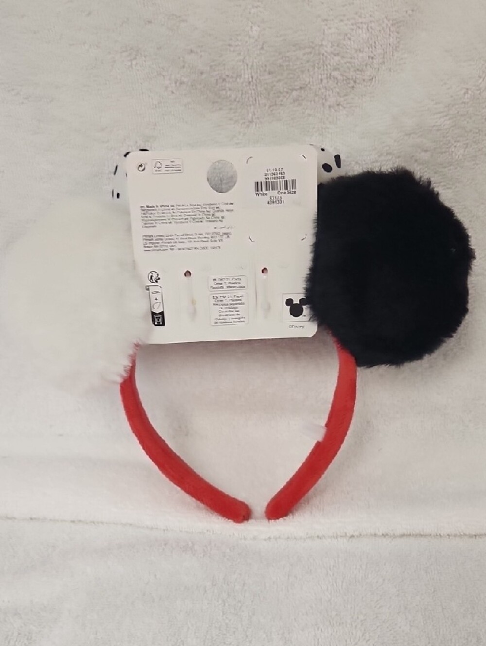 Disney Cruella Devil Red Headband with Black & White Pom Poms and Dalmatian Bow - Picture 3 of 3